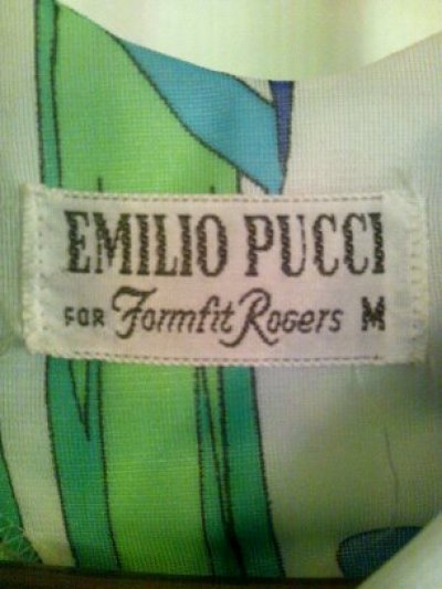 画像1: ♡Rental Dress EMILIO PUCCI FOR Formfit Rogers(エミリオプッチフォーフォームフィットロジャース)70'sヴィンテージブルー×グリーンアヤメ柄マキシガウンドレス