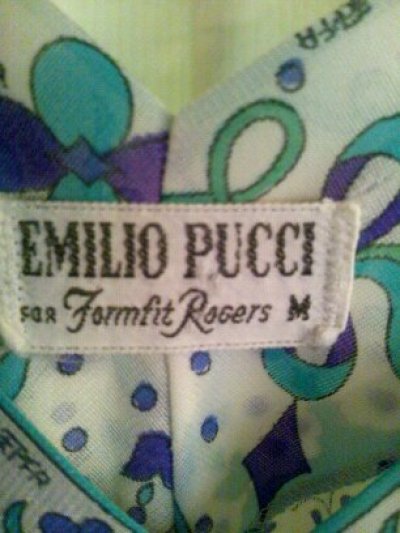 画像1: ♡Rental Dress EMILIO PUCCI FOR Formfit Rogers(エミリオプッチフォーフォームフィットロジャース)70'sヴィンテージブルー×ホワイト小花柄Vネックミニドレス