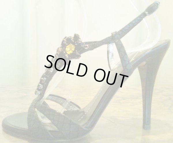 画像2: GIUSEPPE ZANOTTI DESIGN(ジュゼッペザノッティデザイン)ブラックパイソン×フラワーモチーフビジュー付きサンダル34 1/2 (2)
