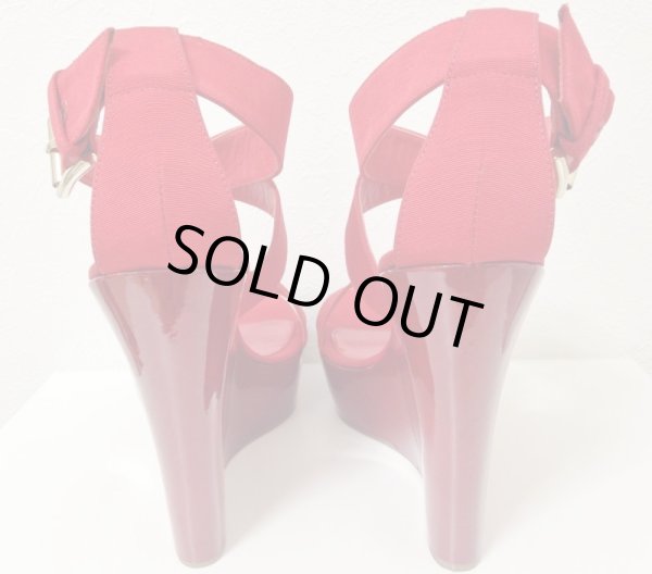 画像4: GIANVITO ROSSI(ジャンヴィトロッシ)レッドプラットフォームアンクルストラップパテントウェッジソールサンダル36 1/2 (4)