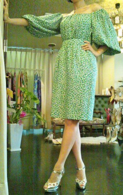 画像3: ♡Rental Dress YVES SAINT LAURENT(イヴサンローラン）70'sヴィンテージグリーンプリントシルクドレス