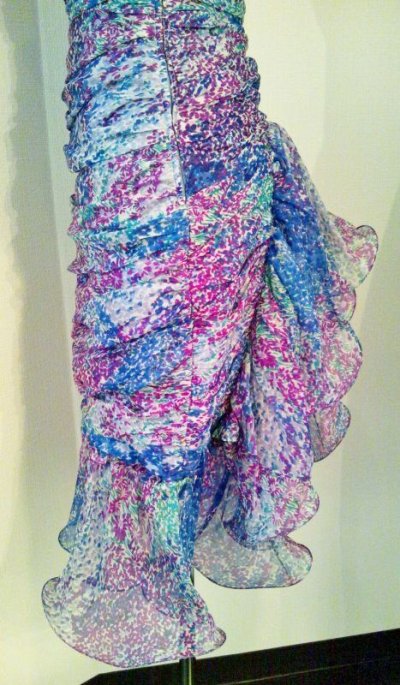 画像1: ♡Rental Dress ヴィンテージブルー×パープル小花柄マーメイド風ギャザーミニドレス