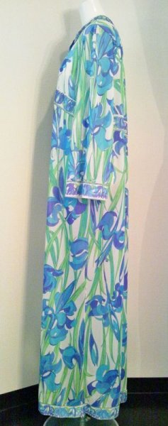 画像3: ♡Rental Dress EMILIO PUCCI FOR Formfit Rogers(エミリオプッチフォーフォームフィットロジャース)70'sヴィンテージブルー×グリーンアヤメ柄マキシガウンドレス (3)