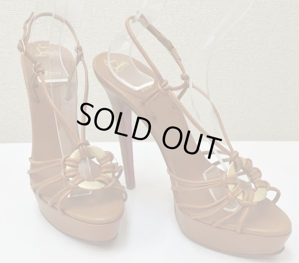 画像4: CHRISTIAN LOUBOUTIN(クリスチャンルブタン)ゴールドリング＆ライトブラウンレザー細ストラッププラットフォームサンダル38 (4)