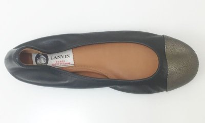 画像1: LANVIN(ランバン)ブラックレザー×シルバートゥバレエシューズ36