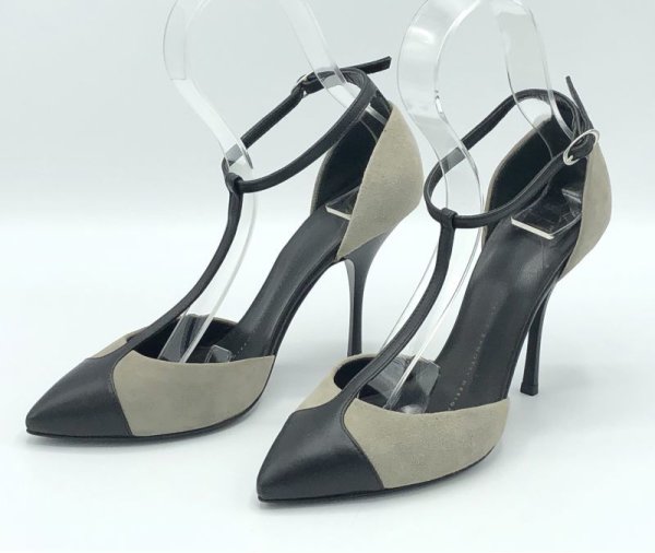 画像11: GIUSEPPE ZANOTTI DESIGN(ジュゼッペザノッティデザイン)グレースエード×ブラックレザーTストラップパンプス DIRTY 100 S.BACK/SC BIREL37 (11)