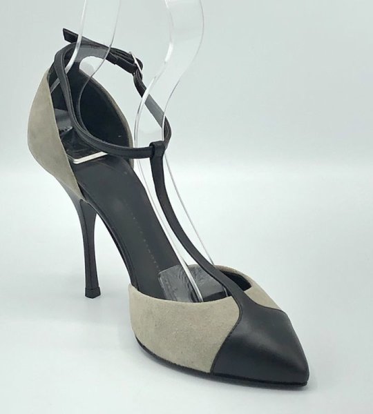 画像2: GIUSEPPE ZANOTTI DESIGN(ジュゼッペザノッティデザイン)グレースエード×ブラックレザーTストラップパンプス DIRTY 100 S.BACK/SC BIREL37 (2)