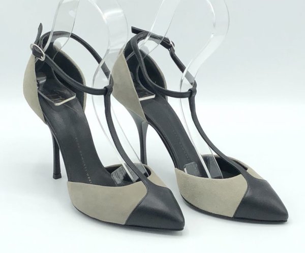 画像12: GIUSEPPE ZANOTTI DESIGN(ジュゼッペザノッティデザイン)グレースエード×ブラックレザーTストラップパンプス DIRTY 100 S.BACK/SC BIREL37 (12)