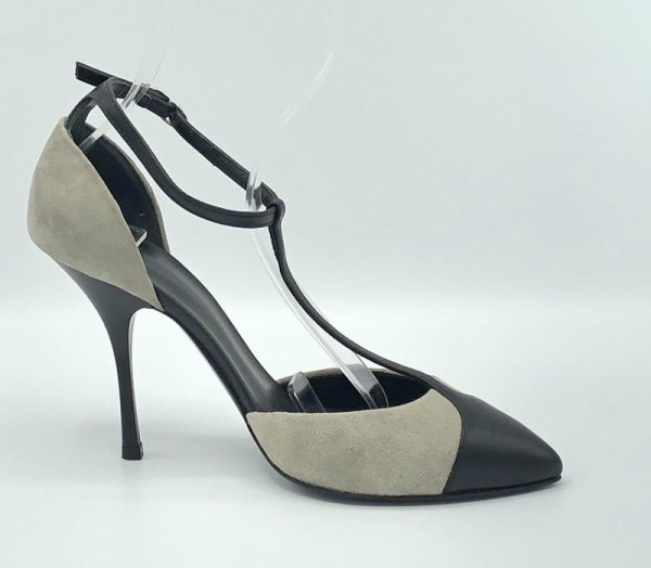 画像4: GIUSEPPE ZANOTTI DESIGN(ジュゼッペザノッティデザイン)グレースエード×ブラックレザーTストラップパンプス DIRTY 100 S.BACK/SC BIREL37 (4)