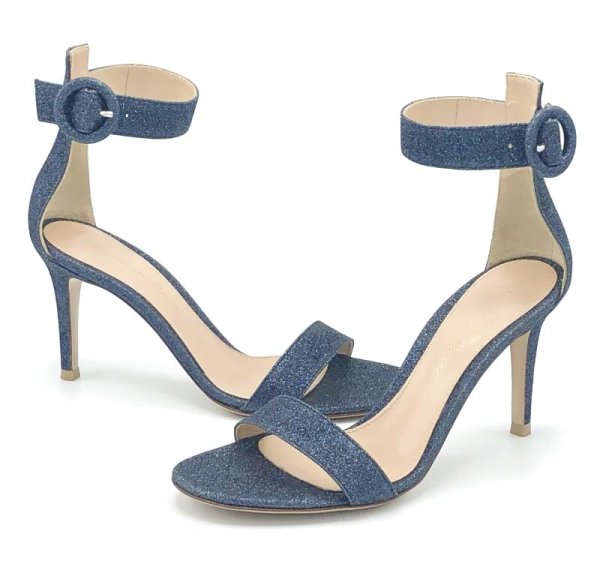 画像15: GIANVITO ROSSI(ジャンヴィトロッシ)ダークネイビーグリッターアンクルストラップサンダル34 1/2 (15)