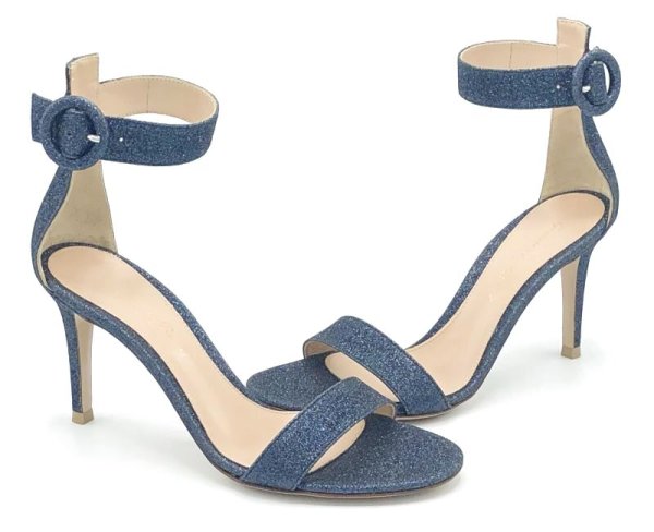 画像16: GIANVITO ROSSI(ジャンヴィトロッシ)ダークネイビーグリッターアンクルストラップサンダル34 1/2 (16)