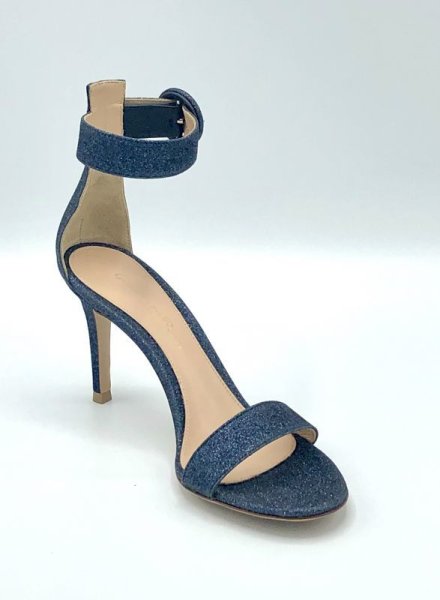 画像2: GIANVITO ROSSI(ジャンヴィトロッシ)ダークネイビーグリッターアンクルストラップサンダル34 1/2 (2)