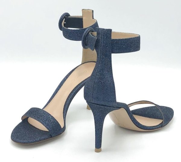 画像18: GIANVITO ROSSI(ジャンヴィトロッシ)ダークネイビーグリッターアンクルストラップサンダル34 1/2 (18)