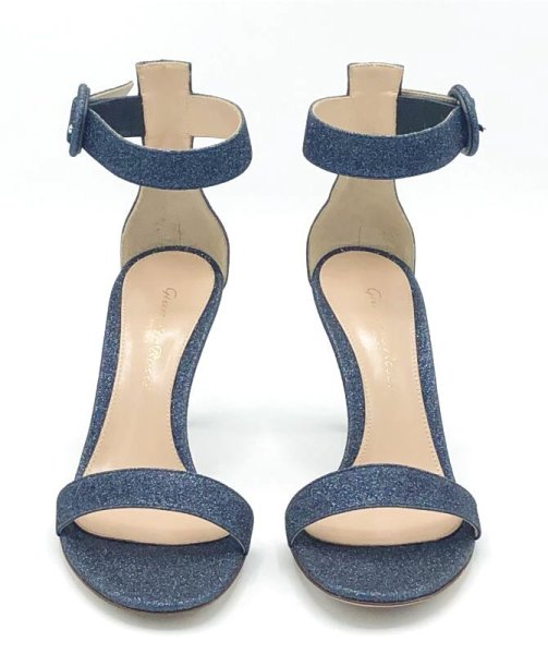 画像9: GIANVITO ROSSI(ジャンヴィトロッシ)ダークネイビーグリッターアンクルストラップサンダル34 1/2 (9)