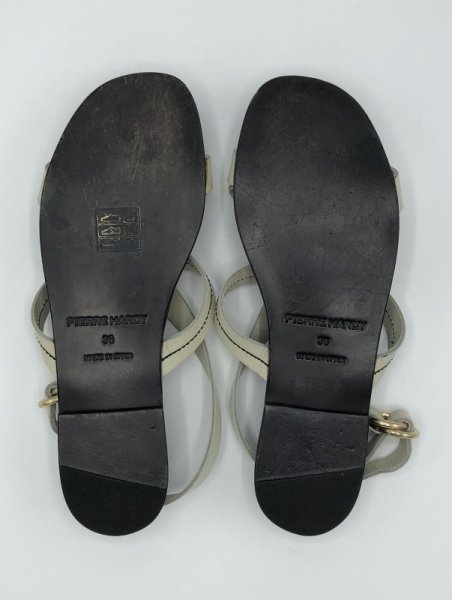 画像17: PIERRE HARDY(ピエールアルディ)アイボリーホワイトレザーブラックステッチストラップフラットサンダル36 (17)