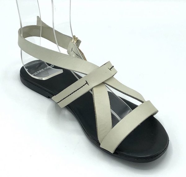 画像2: PIERRE HARDY(ピエールアルディ)アイボリーホワイトレザーブラックステッチストラップフラットサンダル36 (2)