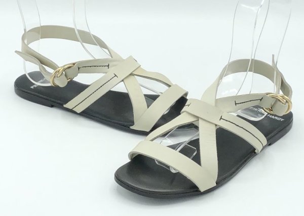 画像14: PIERRE HARDY(ピエールアルディ)アイボリーホワイトレザーブラックステッチストラップフラットサンダル36 (14)