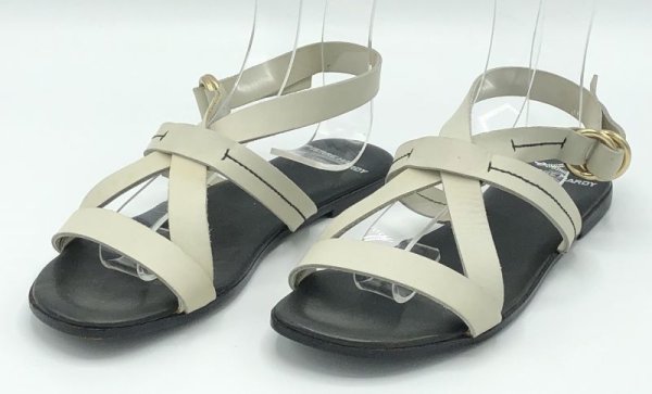 画像10: PIERRE HARDY(ピエールアルディ)アイボリーホワイトレザーブラックステッチストラップフラットサンダル36 (10)