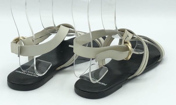 画像13: PIERRE HARDY(ピエールアルディ)アイボリーホワイトレザーブラックステッチストラップフラットサンダル36 (13)