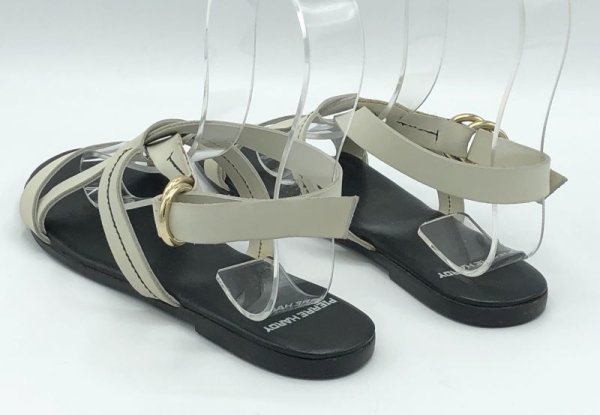 画像12: PIERRE HARDY(ピエールアルディ)アイボリーホワイトレザーブラックステッチストラップフラットサンダル36 (12)