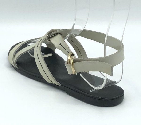 画像5: PIERRE HARDY(ピエールアルディ)アイボリーホワイトレザーブラックステッチストラップフラットサンダル36 (5)