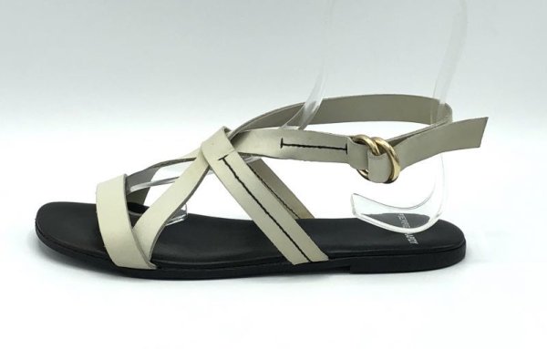 画像3: PIERRE HARDY(ピエールアルディ)アイボリーホワイトレザーブラックステッチストラップフラットサンダル36 (3)