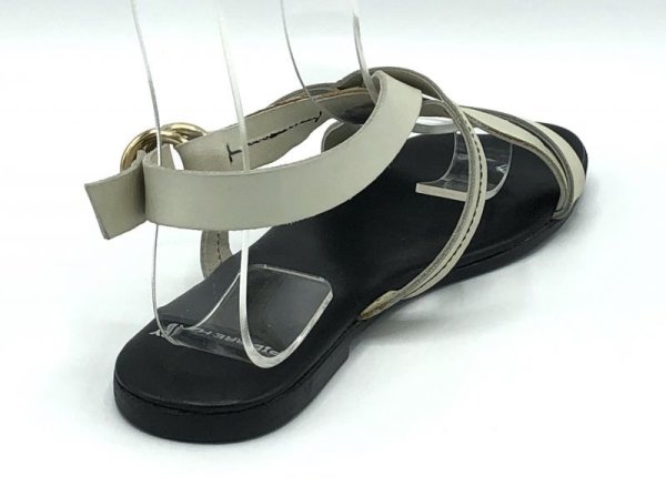 画像6: PIERRE HARDY(ピエールアルディ)アイボリーホワイトレザーブラックステッチストラップフラットサンダル36 (6)