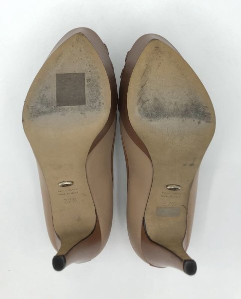 画像19: SERGIO ROSSI(セルジオロッシ)ベージュ×ライトブラウンプラットフォームピープトゥパンプス37 1/2 (19)