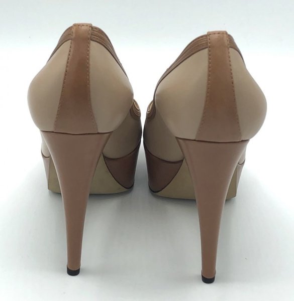 画像10: SERGIO ROSSI(セルジオロッシ)ベージュ×ライトブラウンプラットフォームピープトゥパンプス37 1/2 (10)