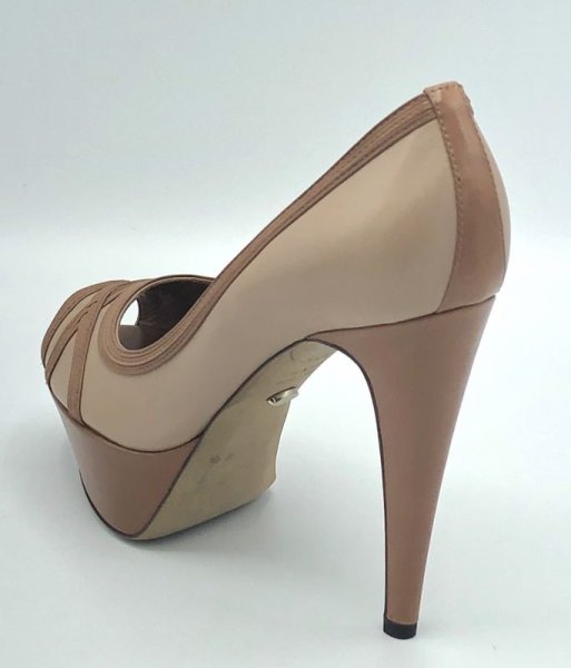 画像5: SERGIO ROSSI(セルジオロッシ)ベージュ×ライトブラウンプラットフォームピープトゥパンプス37 1/2 (5)