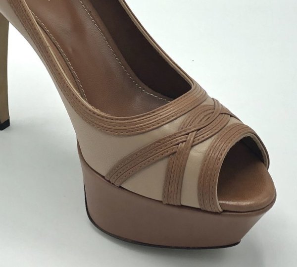 画像8: SERGIO ROSSI(セルジオロッシ)ベージュ×ライトブラウンプラットフォームピープトゥパンプス37 1/2 (8)