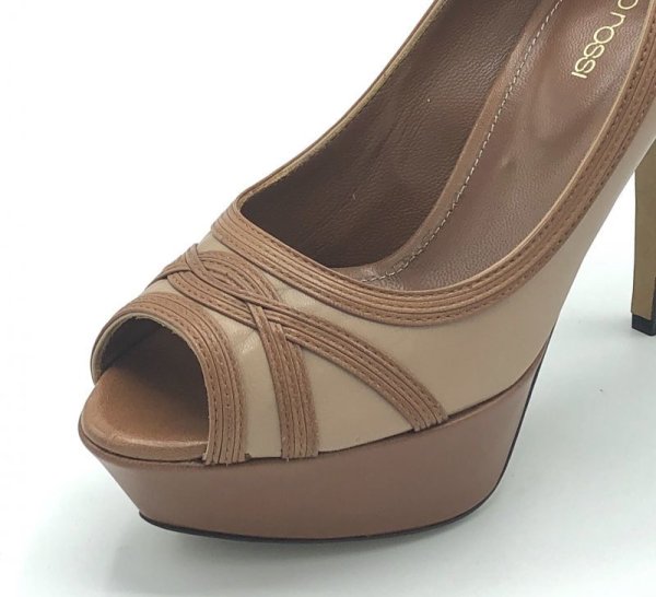 画像7: SERGIO ROSSI(セルジオロッシ)ベージュ×ライトブラウンプラットフォームピープトゥパンプス37 1/2 (7)