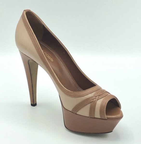 画像2: SERGIO ROSSI(セルジオロッシ)ベージュ×ライトブラウンプラットフォームピープトゥパンプス37 1/2 (2)