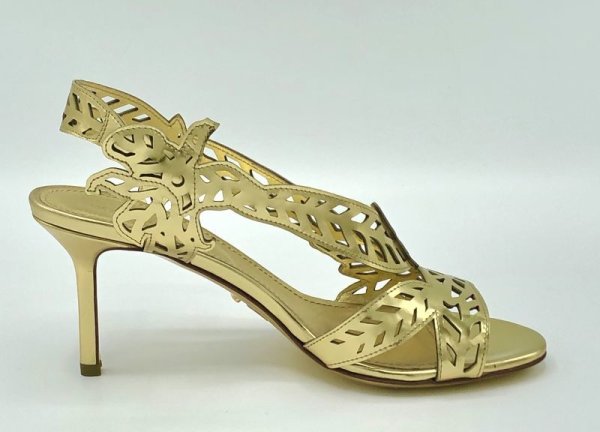 画像4: SERGIO ROSSI(セルジオロッシ)ゴールドパテントレザーフラワー＆リーフモチーフカッティングサンダルScarpe Donna Sandal37 (4)