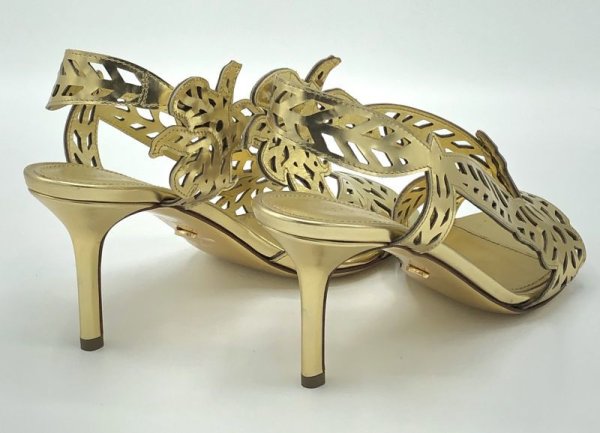 画像14: SERGIO ROSSI(セルジオロッシ)ゴールドパテントレザーフラワー＆リーフモチーフカッティングサンダルScarpe Donna Sandal37 (14)