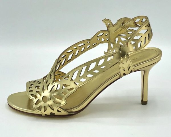 画像3: SERGIO ROSSI(セルジオロッシ)ゴールドパテントレザーフラワー＆リーフモチーフカッティングサンダルScarpe Donna Sandal37 (3)