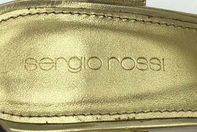 画像2: SERGIO ROSSI(セルジオロッシ)ゴールドパテントレザーフラワー＆リーフモチーフカッティングサンダルScarpe Donna Sandal37