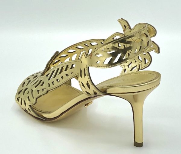 画像5: SERGIO ROSSI(セルジオロッシ)ゴールドパテントレザーフラワー＆リーフモチーフカッティングサンダルScarpe Donna Sandal37 (5)