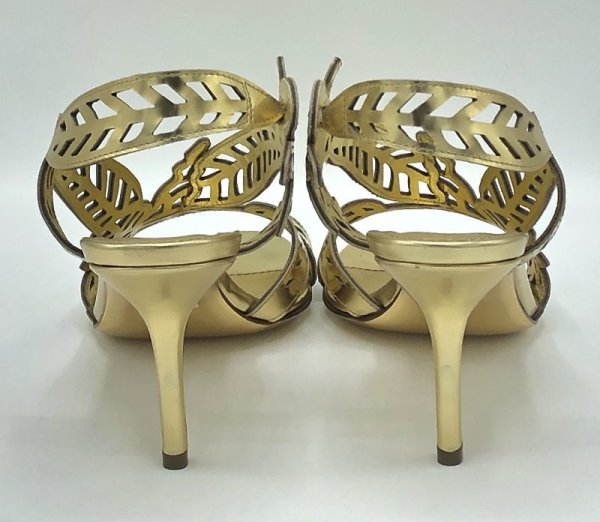 画像10: SERGIO ROSSI(セルジオロッシ)ゴールドパテントレザーフラワー＆リーフモチーフカッティングサンダルScarpe Donna Sandal37 (10)
