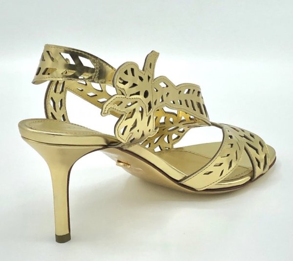 画像6: SERGIO ROSSI(セルジオロッシ)ゴールドパテントレザーフラワー＆リーフモチーフカッティングサンダルScarpe Donna Sandal37 (6)