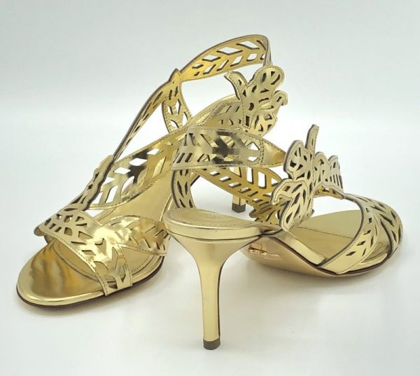 画像18: SERGIO ROSSI(セルジオロッシ)ゴールドパテントレザーフラワー＆リーフモチーフカッティングサンダルScarpe Donna Sandal37 (18)