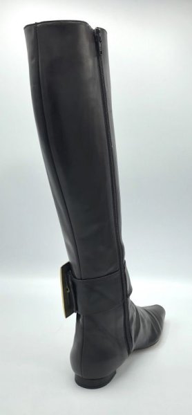 画像6: MANOLO BLAHNIK(マノロブラニク)ダークブラウンレザー飾りベルト付きフラットロングブーツ34 1/2 (6)