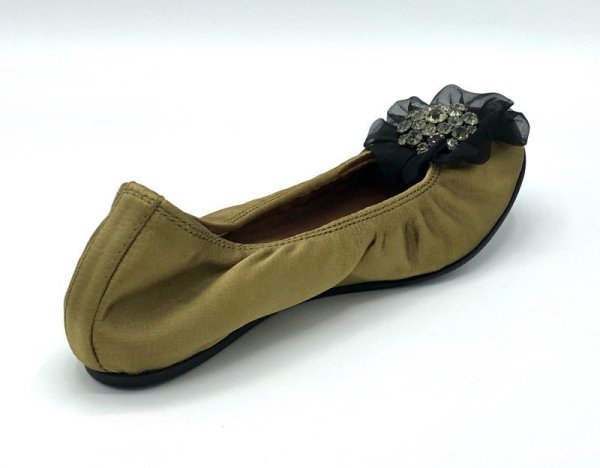 画像6: LANVIN(ランバン)ライトグリーンシルクサテンブラックシフォンビジューコサージュ付きバレエシューズ36 (6)