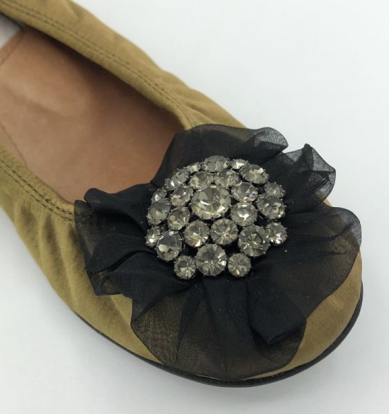 画像8: LANVIN(ランバン)ライトグリーンシルクサテンブラックシフォンビジューコサージュ付きバレエシューズ36 (8)
