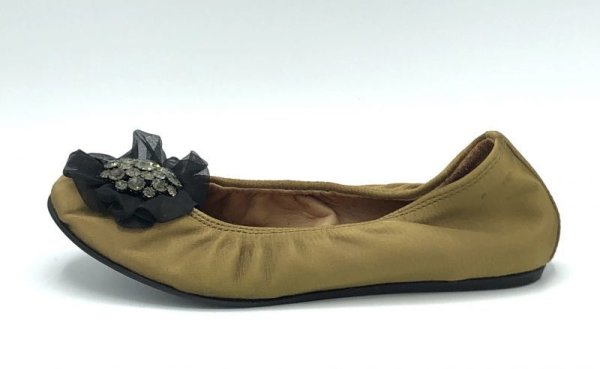 画像3: LANVIN(ランバン)ライトグリーンシルクサテンブラックシフォンビジューコサージュ付きバレエシューズ36 (3)