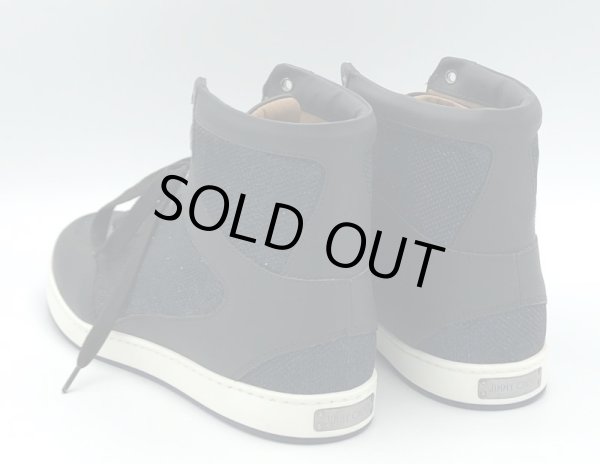 画像13: JIMMY CHOO(ジミーチュウ)ブラックレザー×ネイビーラメハイカットスニーカーTokyo36 1/2 (13)