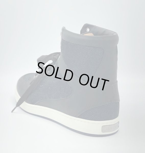 画像5: JIMMY CHOO(ジミーチュウ)ブラックレザー×ネイビーラメハイカットスニーカーTokyo36 1/2 (5)