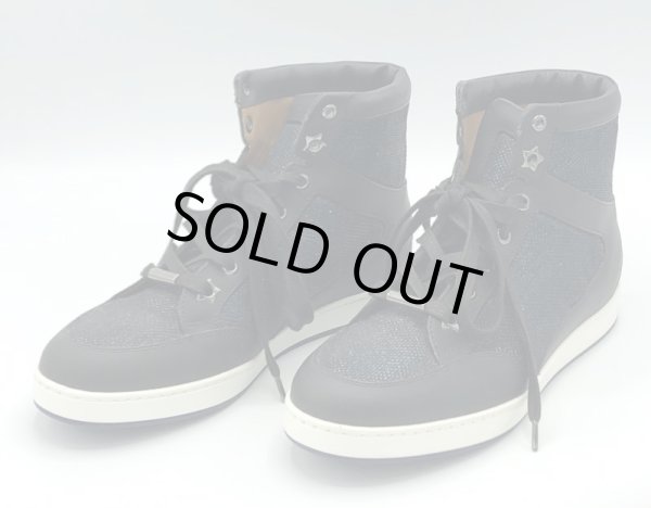 画像11: JIMMY CHOO(ジミーチュウ)ブラックレザー×ネイビーラメハイカットスニーカーTokyo36 1/2 (11)