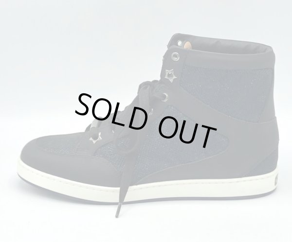 画像3: JIMMY CHOO(ジミーチュウ)ブラックレザー×ネイビーラメハイカットスニーカーTokyo36 1/2 (3)