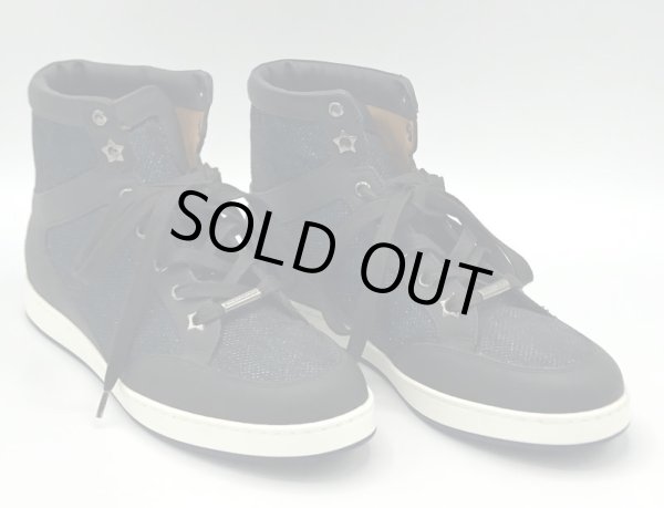 画像12: JIMMY CHOO(ジミーチュウ)ブラックレザー×ネイビーラメハイカットスニーカーTokyo36 1/2 (12)